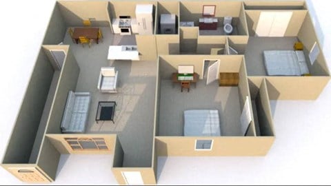 Floor plan for 2 beds, 1 bath, 925 sqft
